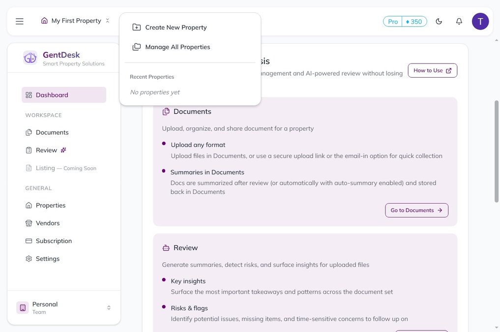 Property management dashboard showing property listings and details