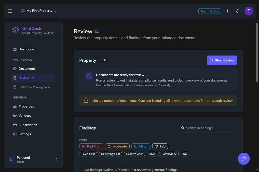 Review interface showing property analysis and insights